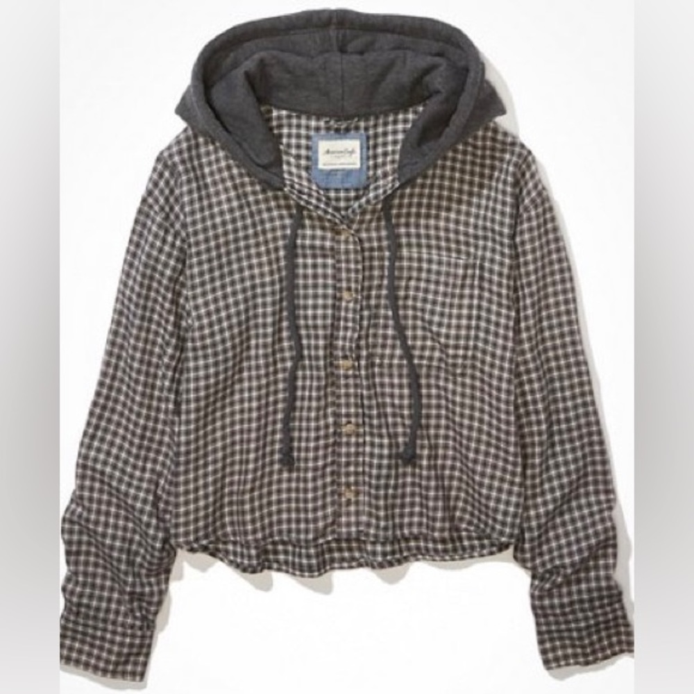 American Eagle cropped flannel hoodie